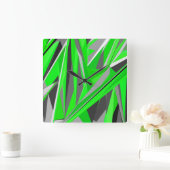 灰色-緑のジオメトリ スクエア壁時計 (ホーム)