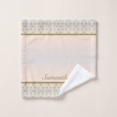 灰色、赤面ピンクおよび金ゴールド幾何学的パターン バスタオルセット (ウォッシュタオル)