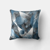 灰色、青、白の抽象芸術パターン クッション (裏面)