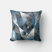 灰色、青、白の抽象芸術パターン クッション (正面)