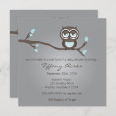 灰色、青、茶色のフクロウ招待状 招待状 (正面/裏面)