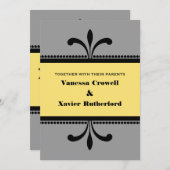 灰色/黄色のアールデコファンシー結婚式の招待 招待状 (正面/裏面)