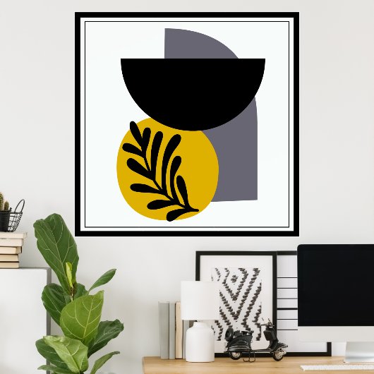 灰色、黄色、および黒の抽象芸術シェイプのポスター ポスター (ホームオフィス)
