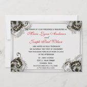 灰色、黒く、および白い華麗さの結婚式招待状 招待状 (正面)
