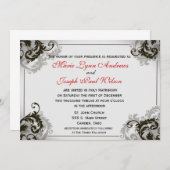 灰色、黒く、および白い華麗さの結婚式招待状 招待状 (正面/裏面)