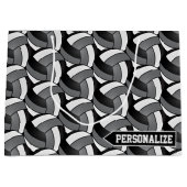 灰色、黒、白のバレーボール – パーソナライズ ラージペーパーバッグ (正面)