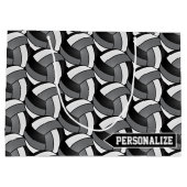 灰色、黒、白のバレーボール – パーソナライズ ラージペーパーバッグ (裏面)