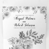 灰色、黒、白の水色の結婚花 三つ折り招待状 (内部最初)