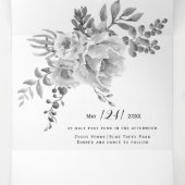 灰色、黒、白の水色の結婚花 三つ折り招待状 (内部中)