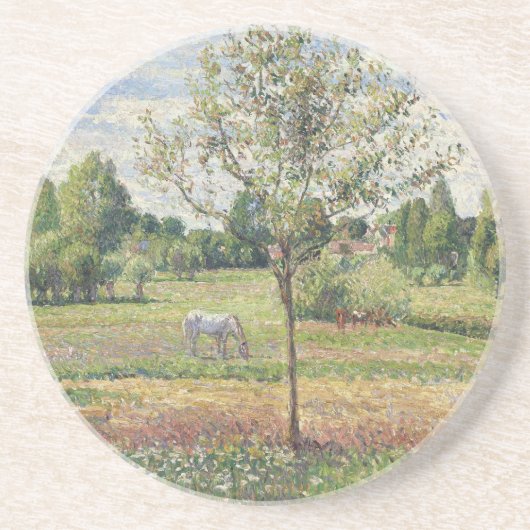 灰馬のいる牧草地 エラニイ 油絵 コースター (正面)