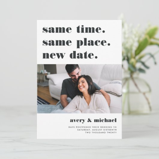 灰 | 現代の結婚式延期フォト セーブザデート (スタンド正面)