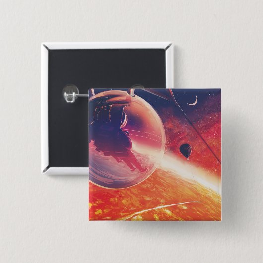 灼熱の地獄絵図　火山の熱風景の中で極限の熱気球 缶バッジ (正面&裏面)