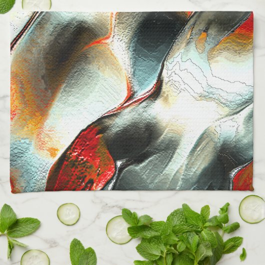 灼熱の火の上の粗い銀色の岩、強度 キッチンタオル (折り畳み)