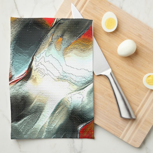 灼熱の火の上の粗い銀色の岩、強度 キッチンタオル (四つ折り)