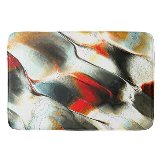 灼熱の火の上の粗い銀色の岩、強度 バスマット (正面)