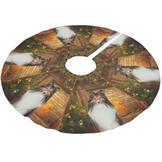 炉辺のシェットランド・シープドッグの木のスカート ブラッシュドポリエステルツリースカート (アングル)