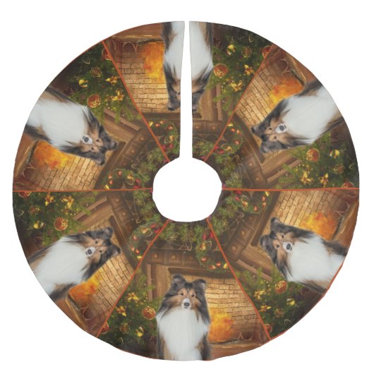 炉辺のシェットランド・シープドッグの木のスカート ブラッシュドポリエステルツリースカート (正面)