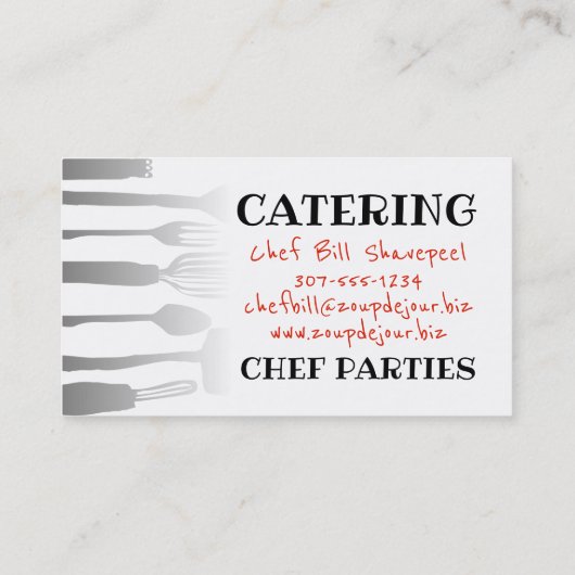 炊事用具のシェフのケイタリングビジネスカード 名刺 (裏面)