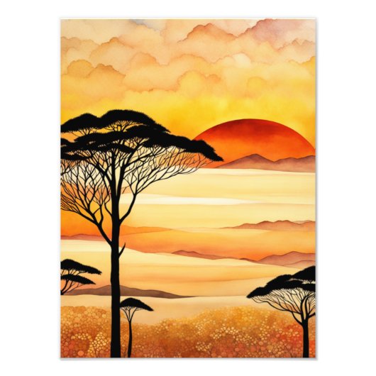 炎々としたアフリカの夕焼けの風景 フォトプリント            (正面)