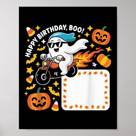炎おもしろいと幽霊バイクもしくは自転車に乗る人ハロウィーンデザイン ポスター (正面)
