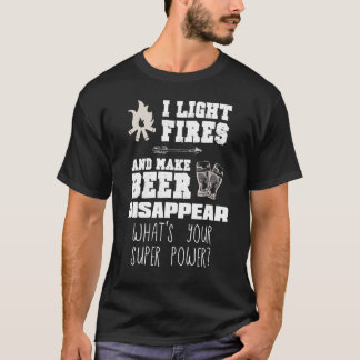 炎おもしろいを照らすキャンプとビールを消す Tシャツ