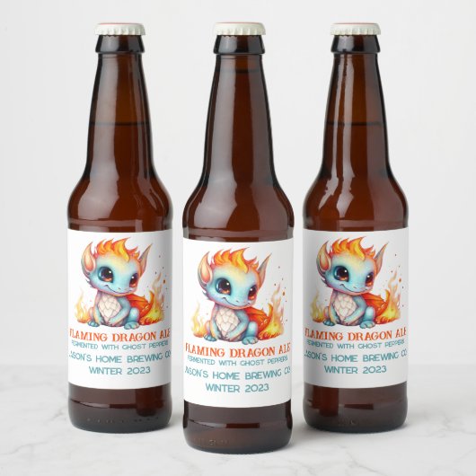 炎おもしろいベビードラゴンホームブリュービール ビールラベル (ボトル)