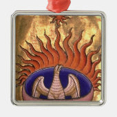 炎から上がる黄金の鳳凰の鳥 メタルオーナメント (正面)