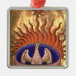 炎から上がる黄金の鳳凰の鳥 メタルオーナメント