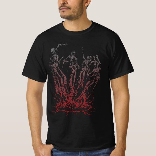 炎から立ち昇る骸骨 Tシャツ (正面)