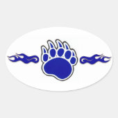 炎が付いている青いくま足 楕円形シール (正面)