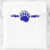 炎が付いている青いくま足 楕円形シール (バッグ)