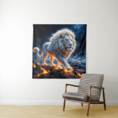 炎で作られた壮大な白のライオン タペストリー (インサイチュ)