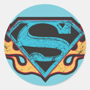 炎とのSupergirlの青いロゴ ラウンドシール