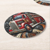炎とトラックレザーアート ラウンドペーパーコースター (アングル)