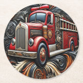炎とトラックレザーアート ラウンドペーパーコースター (正面)
