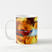 炎とドラッグレーシングドアスラマーのレースカーキッズマグ コーヒーマグカップ (左)