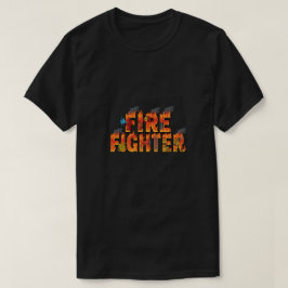 炎とレスキューが特徴の消防士タイポグラフィーアート Tシャツ