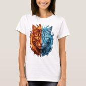炎と氷の猫 – 二元的な要素を持つ猫の顔 | Tシャツ (正面)