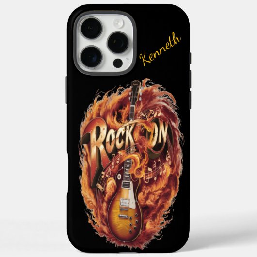 炎と音楽のノートに囲まれた明るいギター Case-Mate iPhoneケース (裏面)
