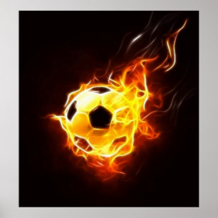 炎に包まれたサッカーボール ポスター