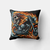 炎に包まれたスカルの燃えるオートバイ鮮やかク クッション (裏面)