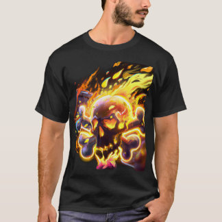 炎に包まれたドクロと骨 Tシャツ