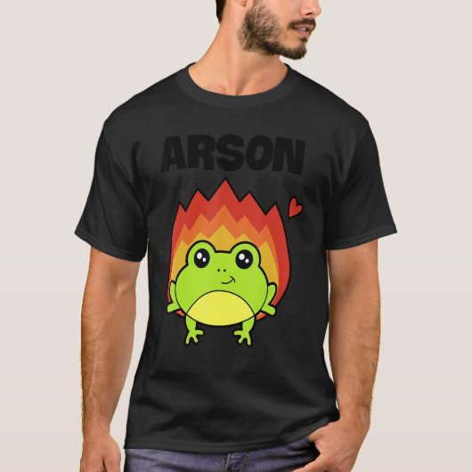 炎に包まれた可愛いカエルことわざメンズウーマン Tシャツ (正面)