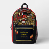 炎に包まれた日々のヒーロー消防車のヒーロー プリントバックパック (正面)