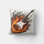 炎に包まれた鮮やかギターと音楽 クッション (正面)