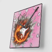 炎に包まれた鮮やかギターと音楽 スクエア壁時計 (傾斜)