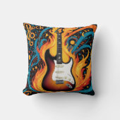 炎に囲まれたエレキギ鮮やかター クッション (正面)