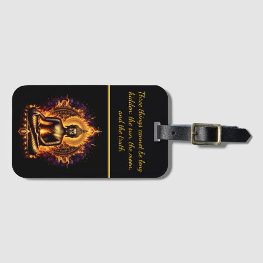 炎に囲まれた輝く仏。生成AI ラゲッジタグ (正面横)