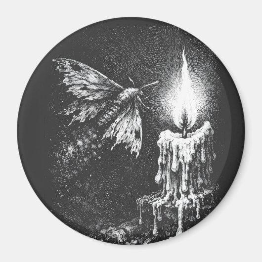 炎に惹かれる蛾 — BurnsInHell作 マグネット (正面)