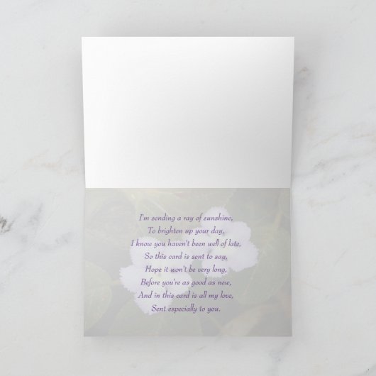 炎のすみれ色の熱帯野草がすぐよくなる カード (内部)